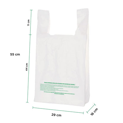 Cadebag | 500 Bolsas tipo Camiseta Ecológica de 29 x 55 x 16 cm