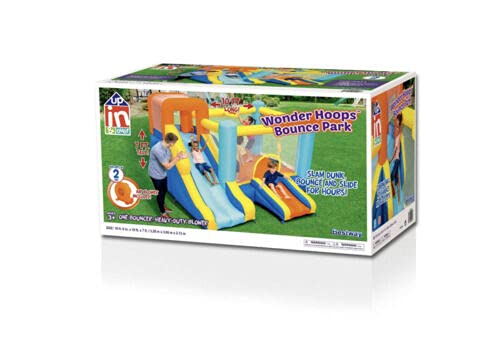Up, In & Over - Up, In & Over Wonder Hoops 10' Inflatable Bounce House Park with Basketball and Slide. 126' L x 120' W x 84' H