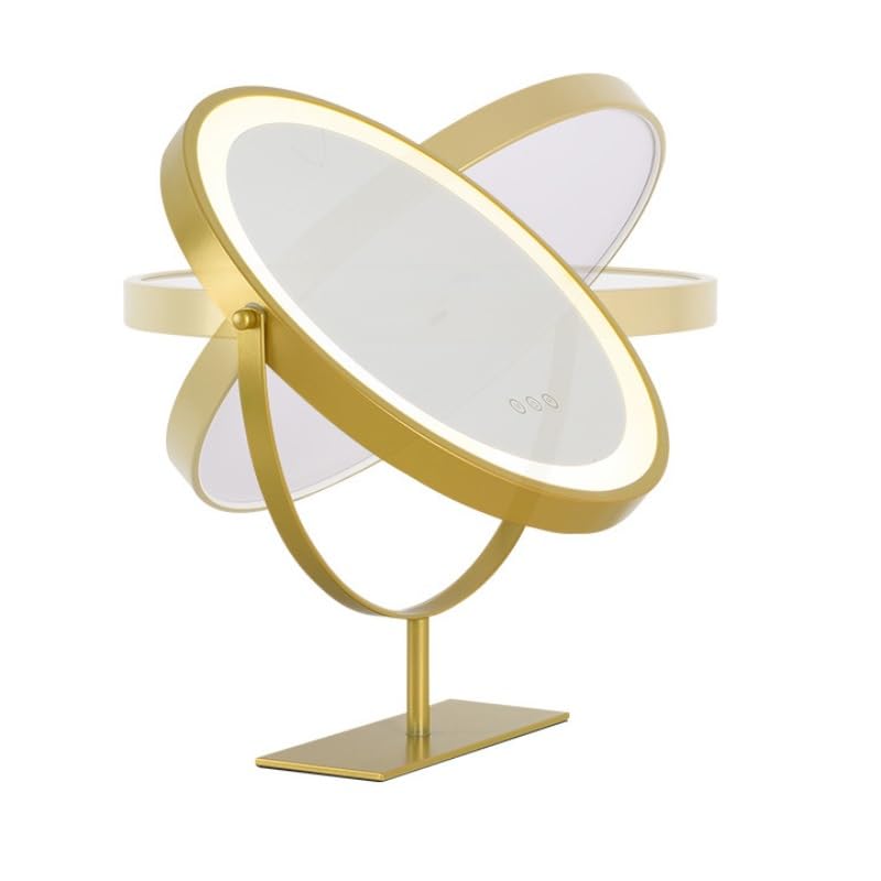 NSOREA Espejo De Maquillaje De Escritorio LED Recargable Inteligente con Luz, Espejo De Tocador Giratorio For Dormitorio Femenino
