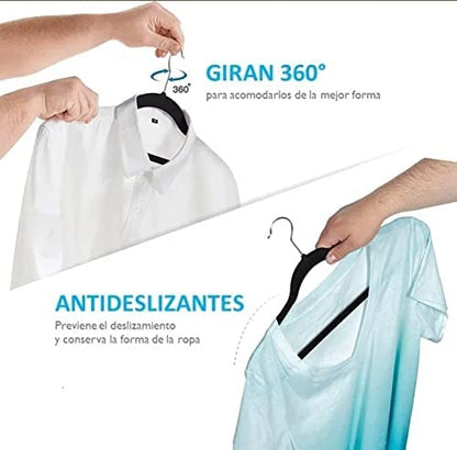 Ganchos - Ganchos para Ropa de Terciopelo, 50 Unidades, Caja, Color Negro, Perchas de Ropa, Calidad Premium