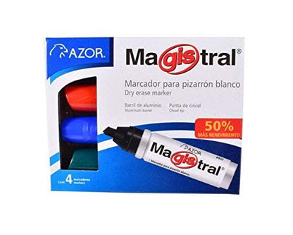 Marcador Pintarron Magistral Metálico Con 4 Plumones 50% Más Rendimiento Ideal Para Pizarrones Indeleble En Tela Y Materiales Porosos PSA COMPUTO Y PAPELERIA
