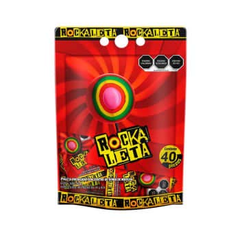 SANQIZ Sonrics Rockaleta Paleta enchilada rockaleta con centro de goma de mascar - Bolsa con 40 paletas