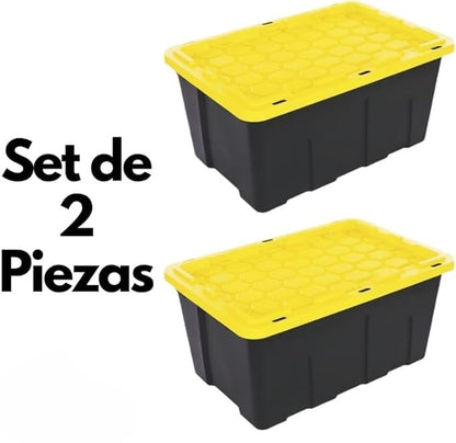RIVARRO Kit De 2 Cajas De Almacenamiento Plástico Con Tapa, Almacenamiento, Material 100% Reciclado, 112 Litros, Caja Organizadora, 78cm x 52 cm x 37 cm