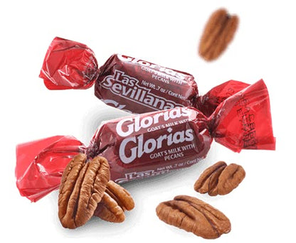 GLORIAS Las Sevillanas. Dulce de leche de cabra con nuez. Dulces Mexicanos. 2 Bolsas con 30 pzas cada una