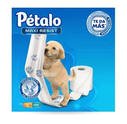 Pétalo - 40 ROLLOS Pétalo Maxi Resist Papel Higiénico, Extracto de Coco y Vitamina E, 247 Hojas Dobles, Paquete de 40 ROLLOS