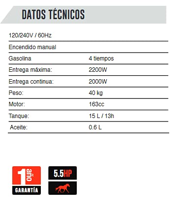 Nitro - GENERADOR 2000Wtts 5.5 HP 120V/60Hz GASOLINA 4T NITRO NIT-G2000