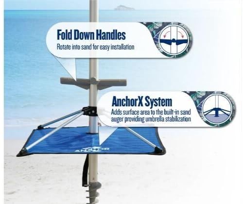 Sepras Tommy Bahama - Sombrilla de playa de 8 pies con ventilación de viento y anclaje de arena, color azul intenso