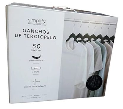 Ganchos - Ganchos para Ropa de Terciopelo, 50 Unidades, Caja, Color Negro, Perchas de Ropa, Calidad Premium
