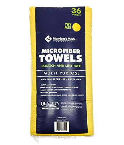 Sam's Choice Member's Mark - Toallas de Microfibra de 16 x 16 Pulgadas, 36 Unidades (Amarillo)