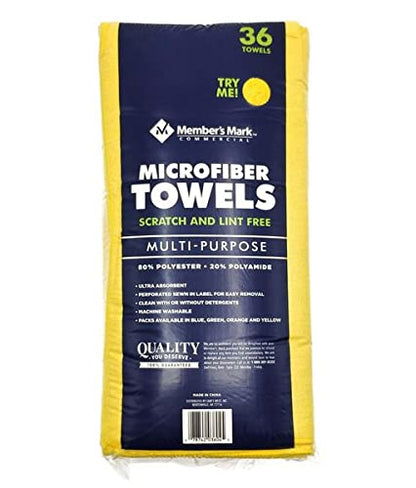Sam's Choice Member's Mark - Toallas de Microfibra de 16 x 16 Pulgadas, 36 Unidades (Amarillo)
