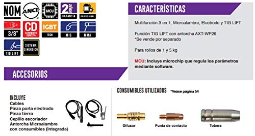AXT - AXT-EM152 3 EN 1 SOLDADORA INVERSOR MICROALAMBRE, ELECTRODO Y TIG LIFT (3 EN 1)140A