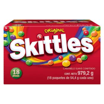 Skittles - Skittles Original 18 paquetes de 54.4 g c/u, total 972.2 gr, Caramelo suave confitado