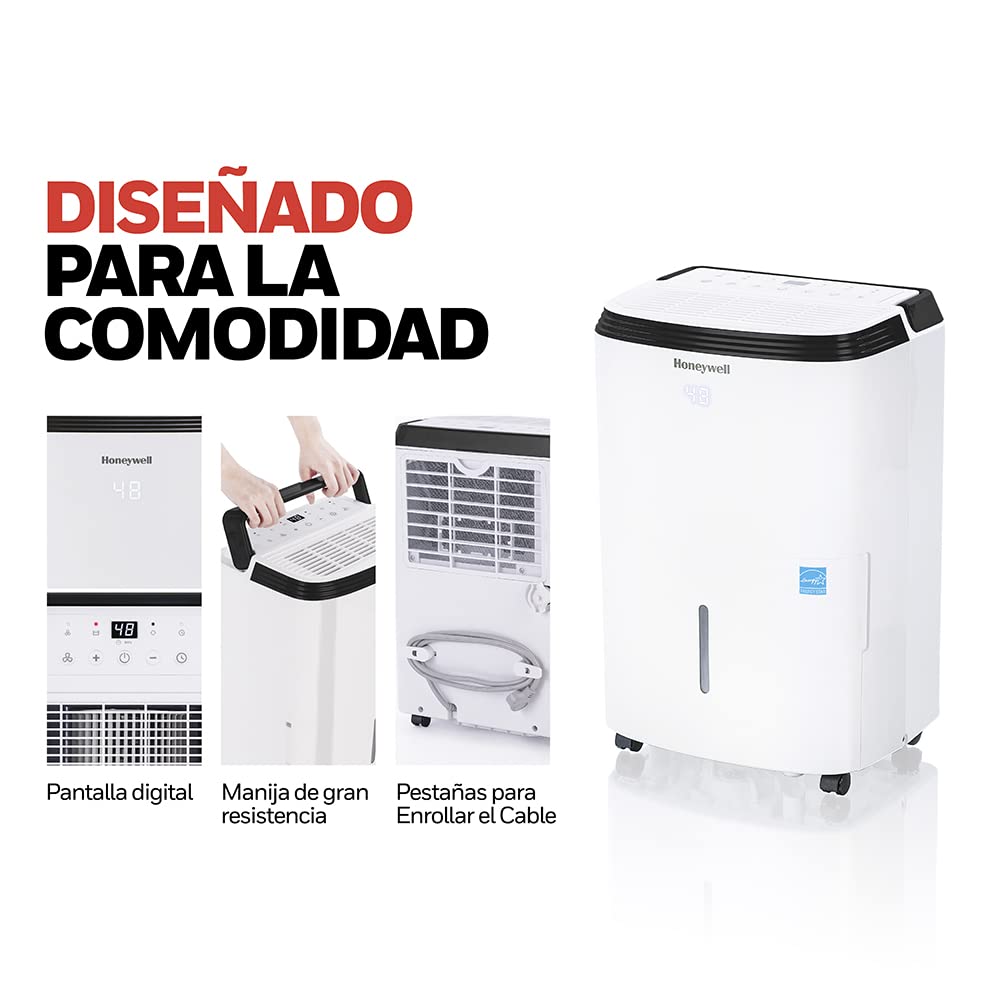 Honeywell Deshumidificador Inteligente TP50AWKN con Wi-Fi y Control de Voz con Amazon y Google. Energy Star de Eficiencia Energética. Deshumidifica hasta 23.6 Litros/50 Pintas bajo la Norma ASHRAE.