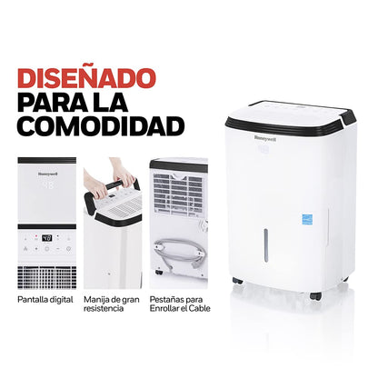 Honeywell Deshumidificador Inteligente TP50AWKN con Wi-Fi y Control de Voz con Amazon y Google. Energy Star de Eficiencia Energética. Deshumidifica hasta 23.6 Litros/50 Pintas bajo la Norma ASHRAE.