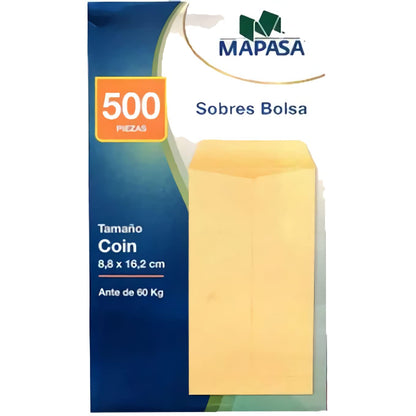 Mapasa - Mapasa IM0148 Paquete con 500 Sobres, Coin con Solapa, sin Goma. Sobre de moneda y piezas pequeñas con solapa para uso doméstico en el hogar o la oficina.