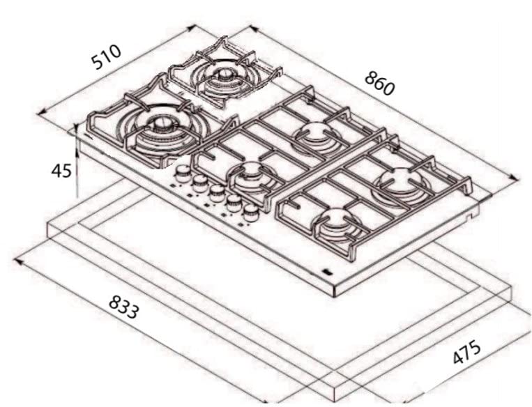 Parrilla Gas Empotre Teka EFX 90.1 6G AI AL 2DR CI 86 cm (33") Acero Inox