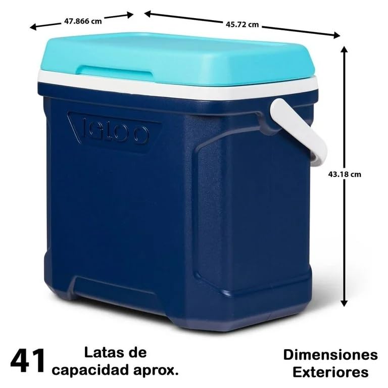IGLOO Hielera Profile 28.3 litros Color Azul, Enfriador portatil para Picnic, 41 latas Alta Capacidad