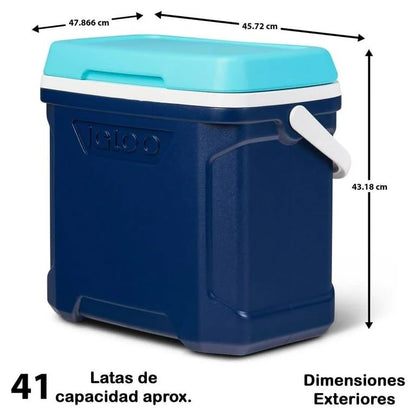 IGLOO Hielera Profile 28.3 litros Color Azul, Enfriador portatil para Picnic, 41 latas Alta Capacidad