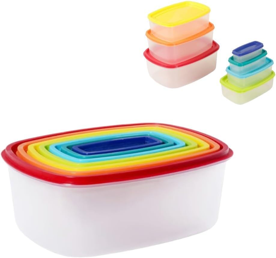 RIVARRO Contenedores para Alimentos, Juego de 14 Recipientes con Tapa, Organización y Almacenamiento de Cocina, Toppers para lunch