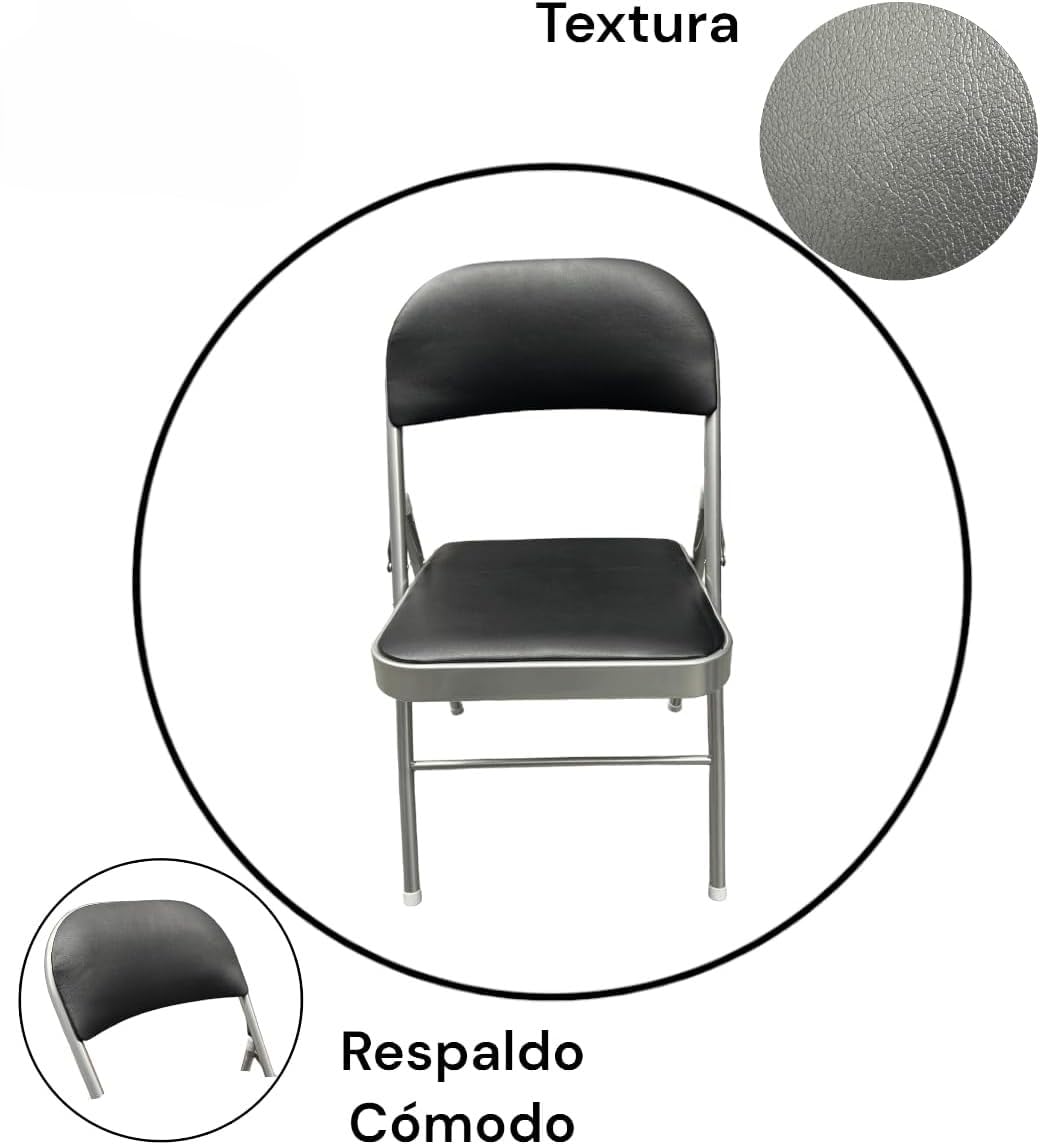 RIVARRO Silla Plegable Estándar con Respaldo De Vinil Negro para Oficina, Interiores, Exteriores, Fiestas