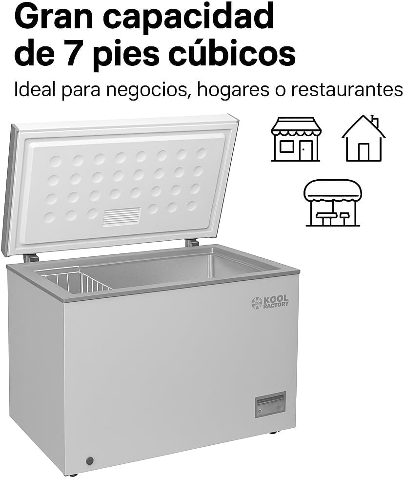 Congelador Horizontal , 7 Pies Cúbicos, 94 x 90 x 56 cm, Temperatura Regulable, Ideal para Negocios y Hogar