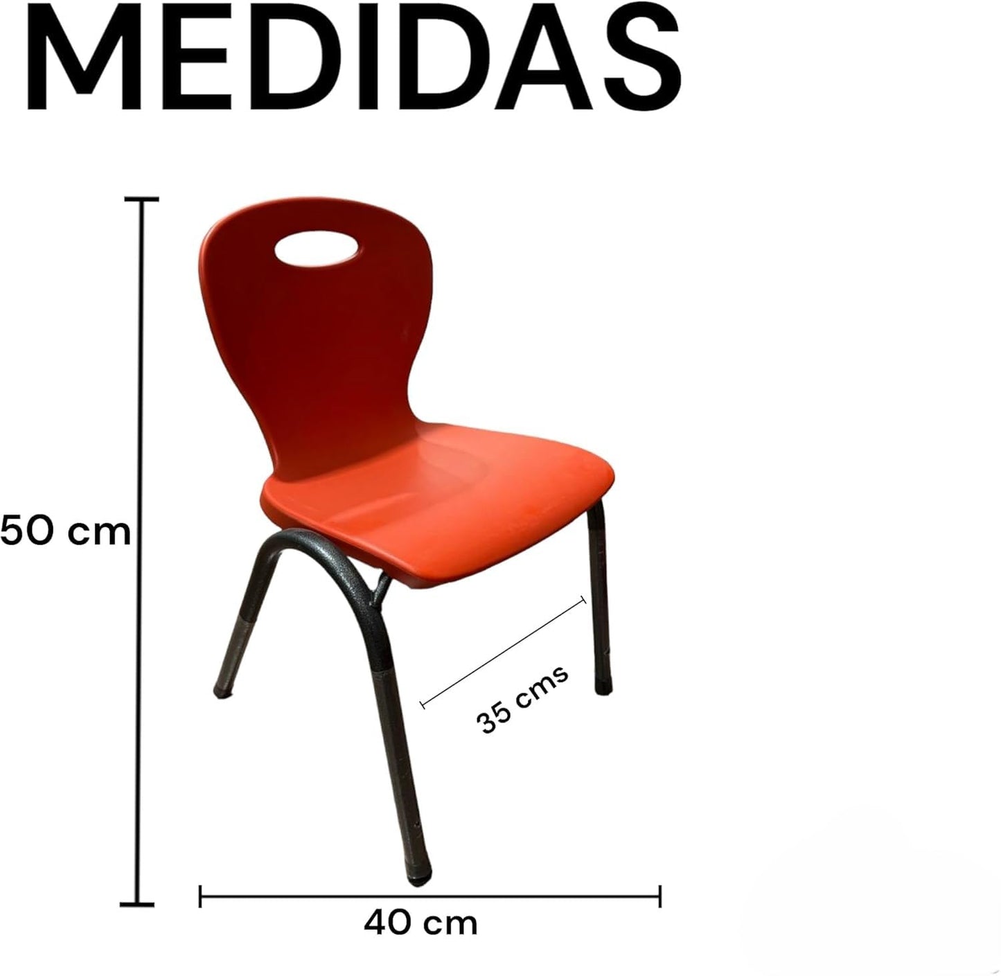 RIVARRO Silla Plástica Apilable para Niños, Armazón de Acero, 50 cm de Altura, 40 cm de Ancho, (Roja)