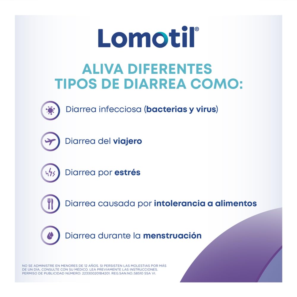Lomotil - Antidiarréico LOMOTIL 2 paquetes de 8 Tabletas 2 mg, 16 unidad