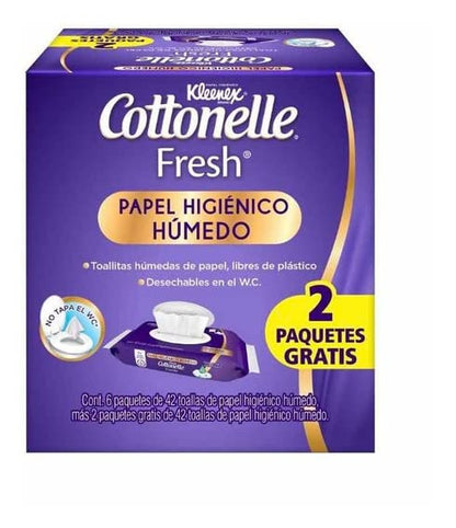 Cottonelle - Papel Higienico Húmedo Kleenex Cottonelle Fresh 6 paquetes de 42 toallas + 2 paquetes