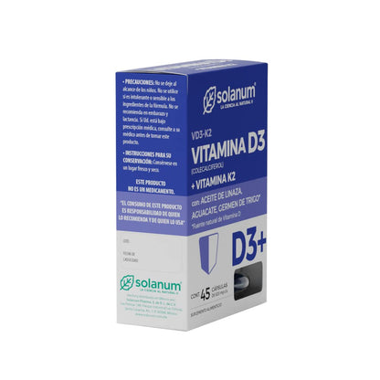 Vitamina D3 + Vitamina K2 45 Cápsulas by Solanum