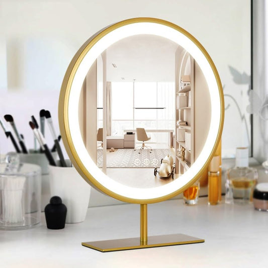 NSOREA Espejo De Maquillaje De Escritorio LED Recargable Inteligente con Luz, Espejo De Tocador Giratorio For Dormitorio Femenino