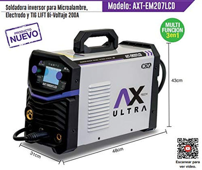 AXT - AXT-EM207LCD 3 EN 1, SOLDADORA INVERSOR PARA MICROALAMBRE, ELECTRODO Y TIG LIFT, BIVOLTAJE 200A