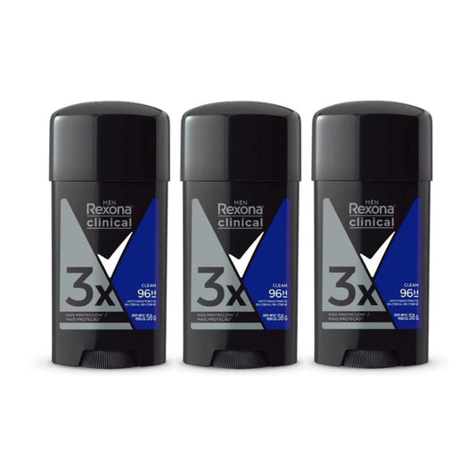 Rexona Clinical Desodorante Antitranspirante para Hombre en Crema, Protección Contra el Sudor y el Mal Olor, 3 Piezas de 58g c/u