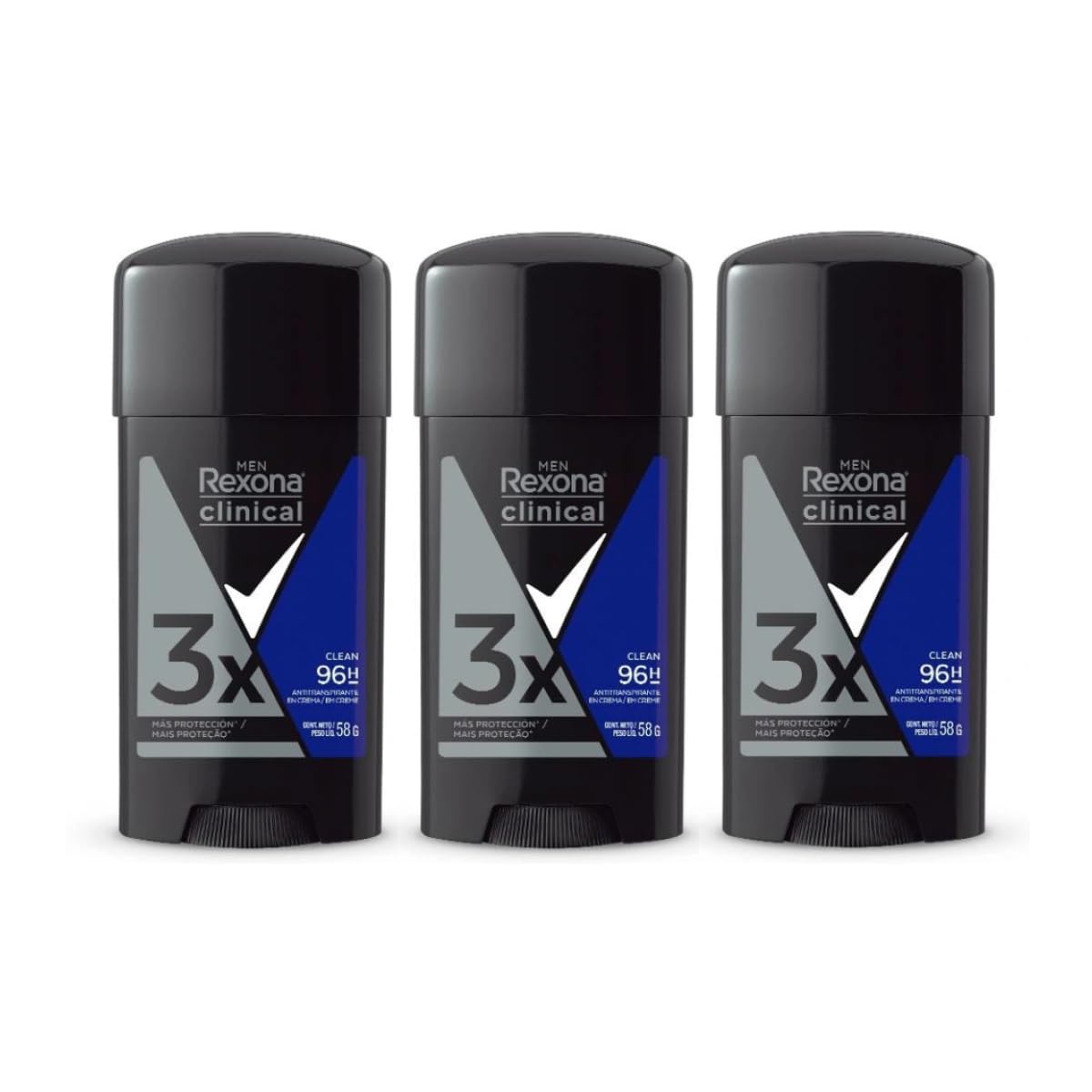 Rexona Clinical Desodorante Antitranspirante para Hombre en Crema, Protección Contra el Sudor y el Mal Olor, 3 Piezas de 58g c/u