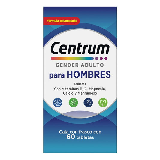 Centrum Gender Adulto Hombre Multivitamínico, Con Magnesio, Vitamina B y Vitamina C, 60 Tabletas