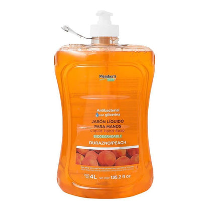 Members Choice - Jabón Antibacterial Líquido Para Manos Con Glicerina Biodegradable Durazno 4 Litros