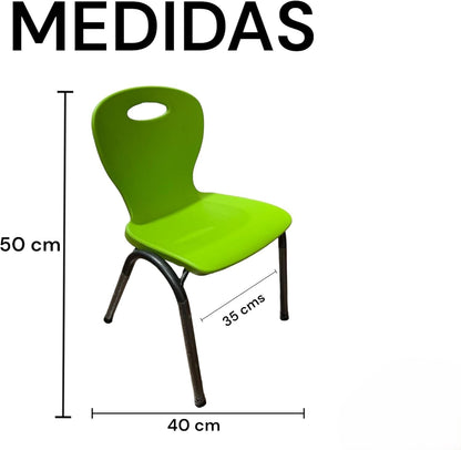 RIVARRO Silla Plástica Apilable para Niños, Armazón de Acero, 50 cm de Altura, 40 cm de Ancho, (Verde)