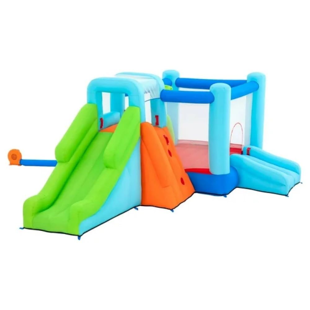 Bestway Brincolin Inflable Infantil, Castillo Parque de Diversion, Jump n' Climb Mega Bouncer, Incluye Toboganes y Bomba de Inflar, 4,92 m x 3,01 m x 2,06 m