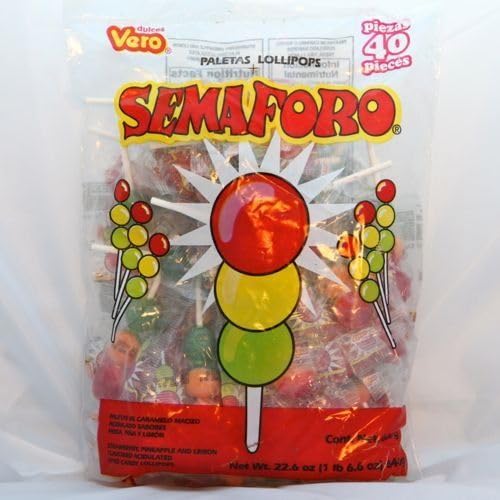 VERO - VERO SEMAFORO PALETA 40 ct, piruletas con sabor a frutas, caramelo mexicano