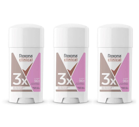 Rexona Clinical Desodorante Antitranspirante para Mujer en Crema, Protección Contra el Sudor y el Mal Olor, 3 Piezas de 58g c/u