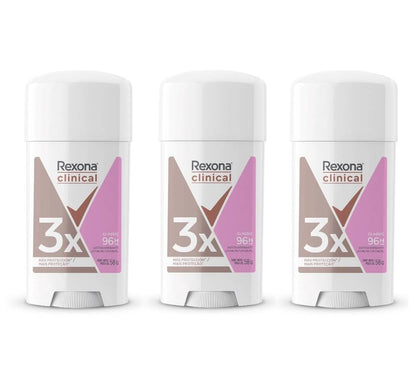 Rexona Clinical Desodorante Antitranspirante para Mujer en Crema, Protección Contra el Sudor y el Mal Olor, 3 Piezas de 58g c/u