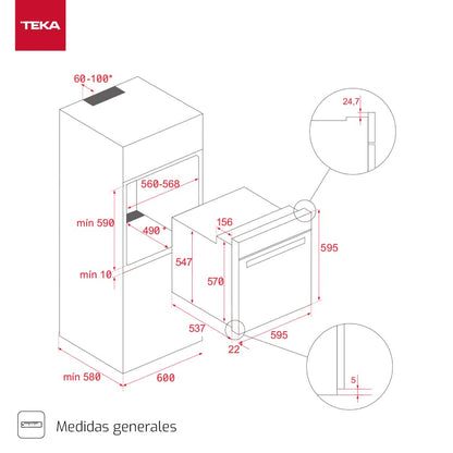 Teka HBB 605 Horno Eléctrico en Acero Inoxidable y Cristal Negro Para Empotrar 60 cm (24")