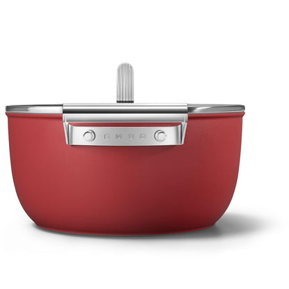 Smeg CKFC2411RDM - Cacerola de 24 cm y tapa, color rojo, antiadherente, aluminio, base patentada