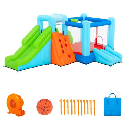 Bestway Brincolin Inflable Infantil, Castillo Parque de Diversion, Jump n' Climb Mega Bouncer, Incluye Toboganes y Bomba de Inflar, 4,92 m x 3,01 m x 2,06 m