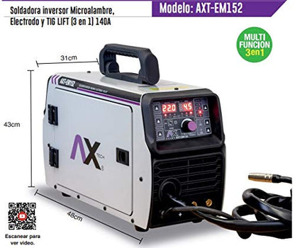 AXT - AXT-EM152 3 EN 1 SOLDADORA INVERSOR MICROALAMBRE, ELECTRODO Y TIG LIFT (3 EN 1)140A
