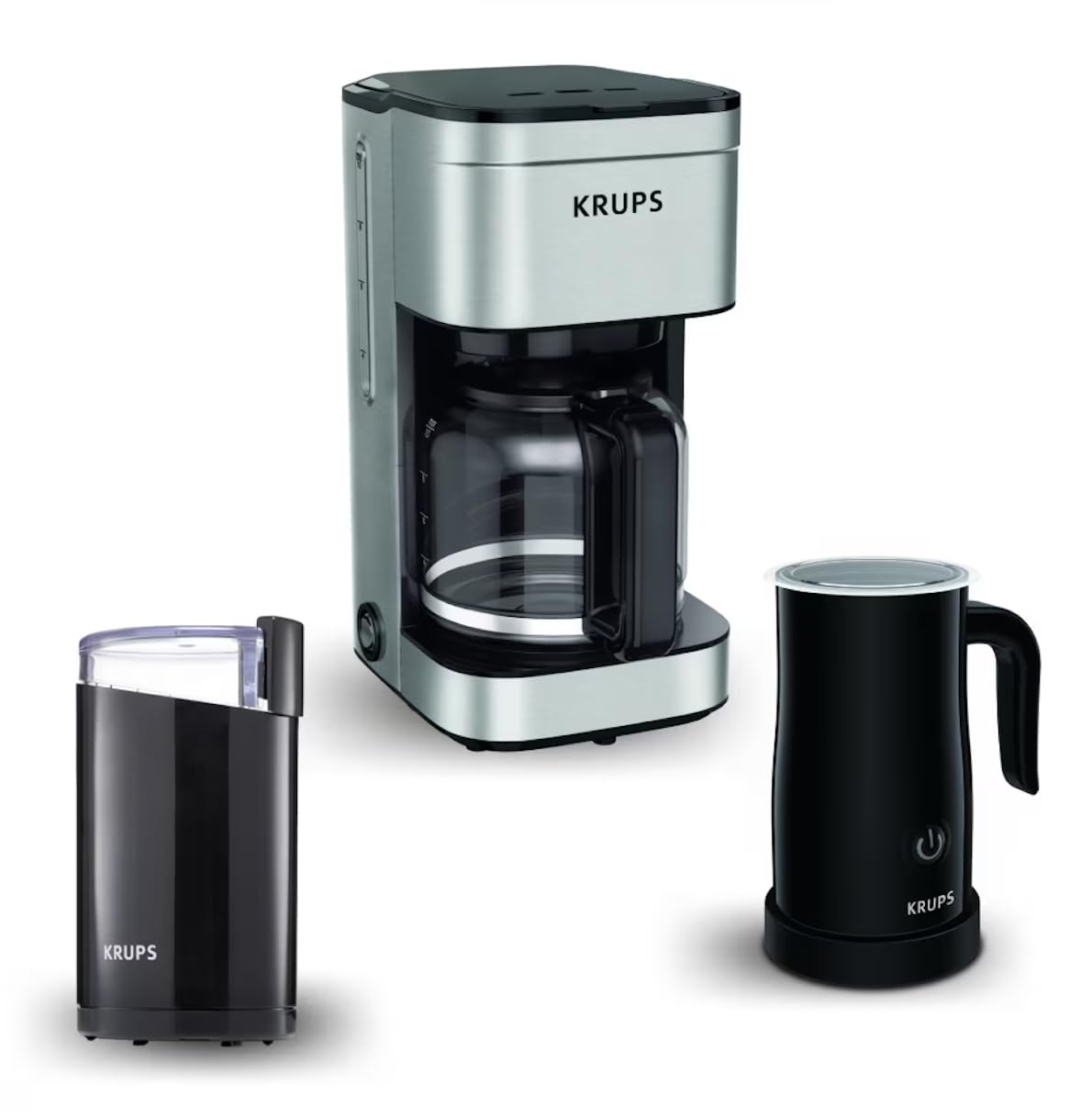 KRUPS Kit Cafetera Espumador de leche + Molino de café