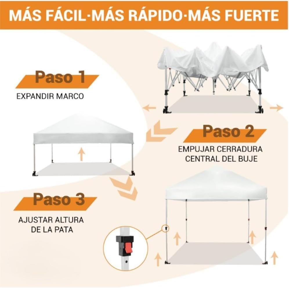 RIVARRO Toldo 3x3 - Impermeable -Toldo Retractil Exterior - Altura Ajustable - Pleglable - Ideal para Jardines, Playa y Exteriores