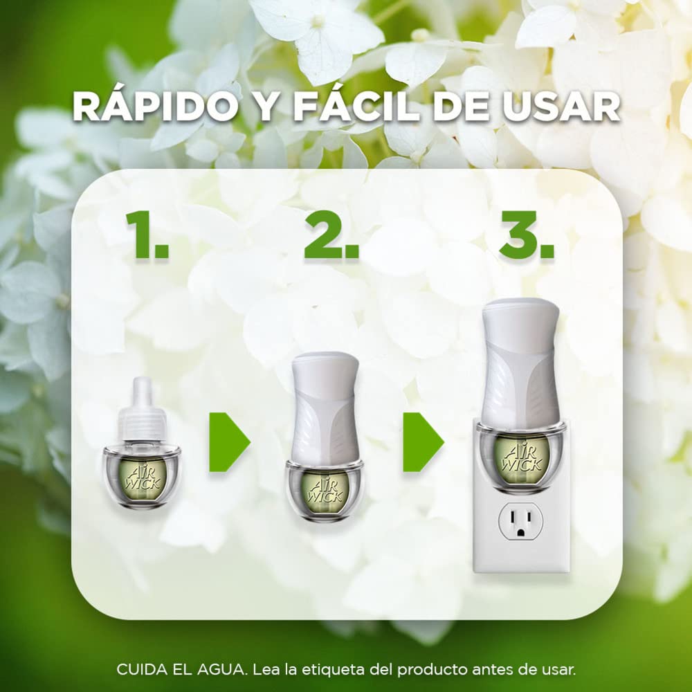 Air Wick® Aromatizante de Ambiente Eléctrico Aparato + 5 Repuestos Lavanda Manzanilla y 4 Lirios de Luna y Seda 25 ml c/u