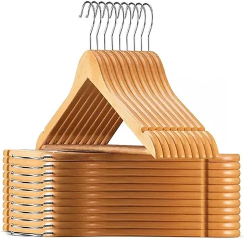 Wooden Clothes Hangers, Maple Color, Box of 30 Pieces.