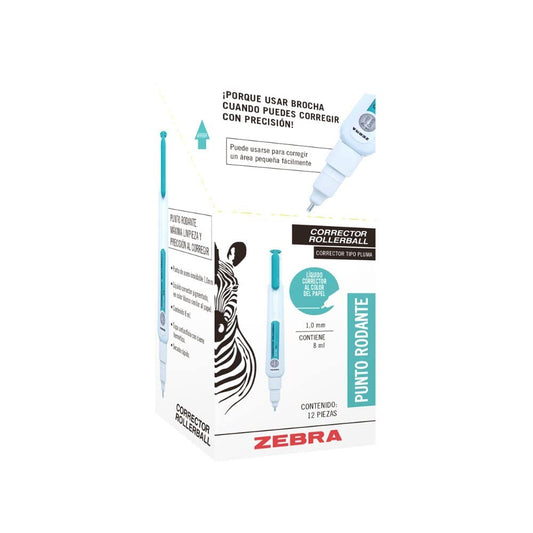 Corrector Escolar Líquido Tipo Rollerball 1.0 mm Punto Rodante 8 ml Blanco 12 Piezas Zebra México