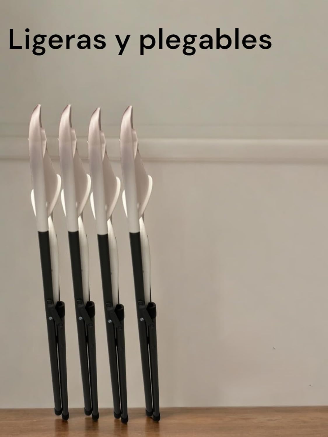 RIVARRO Pack 4 Sillas Plegables Estándar De Plástico Blanca, Ligeras, Interiores, Exteriores, Fiestas